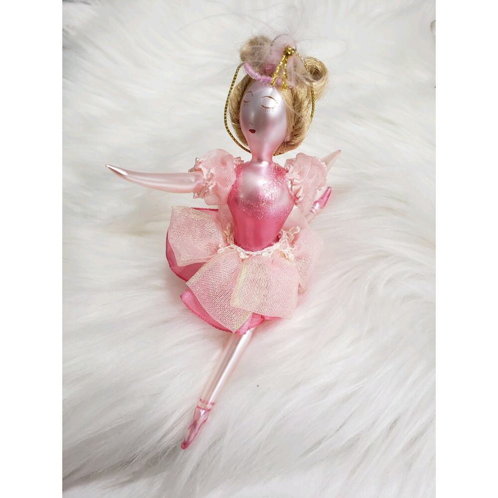 GORGEOUS Vintage Blown‎ Glass Lady Blonde Hair BALLERINA Christmas ORNAMENT swan